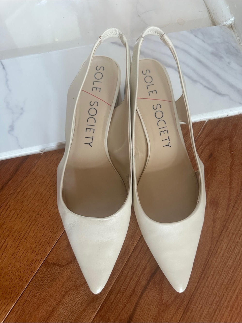 Sole Society Cream Pointed-Toe Slingback Pumps